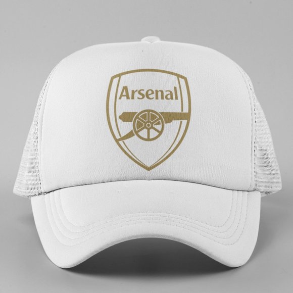NEW Arsenal FC Monochrome GOLD Logo Foam Trucker Mesh Snapback Hat WHITE - Picture 1 of 2